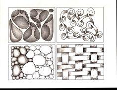 four different designs are shown in black and white