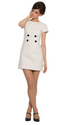 SALE! 50% off! From AW2014, this beautifully fitted, medium-weight sixties style dress with front half circle pockets is one of this weeks Throwback Thursday sale pieces. This dress pairs as intended, with the Half Circle Pocket Coat to make an effortless set with maximum impact whatever the occasion. Available as seen 1960s Style Dress, White Tie Dress, Sixties Style, Retro Style Dress, 60s And 70s Fashion, Sixties Fashion, Mod Fashion, Half Circle, Mod Dress