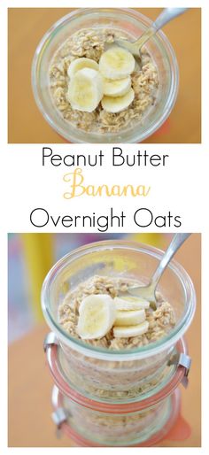 peanut butter banana overnight oats in a glass bowl