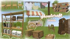 several different types of furniture are shown in this graphic art workflowe for the game ghouleraff texia