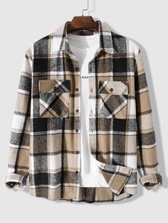 Plaid Overcoat, Drop Shoulder Coat, Casual Plaid Shirt, Plaid Shirt Men, Stylish Coat, Winter Outfits Men, Mens Flannel, Long Sleeve Plaid Shirt, Mens Plaid