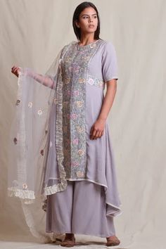 Shop for Sue Mue Grey Cotton Embroidered Kurta Set for Women Online at Aza Fashions Embroidered Mulmul Palazzo Set For Wedding, Anarkali Sets With Embroidered Border In Georgette, Anarkali Georgette Set With Embroidered Border, Straight Kurta Anarkali Set With Embroidered Border, Designer Mulmul Palazzo Set With Resham Embroidery, Straight Kurta Palazzo Set With Sheer Dupatta In Mulmul, Mulmul Palazzo Set With Sheer Dupatta And Straight Kurta, Georgette Anarkali Set With Embroidered Border And Straight Kurta, Mulmul Palazzo Set With Sheer Dupatta