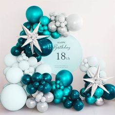 a birthday card with balloons and stars on it