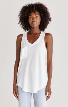 Pocket Tee – Z SUPPLY Casual Relaxed Fit Tank Top For Everyday, White Relaxed Fit Casual Tank Top, White Relaxed Soft-washed Tops, Relaxed Soft-washed White Top, Relaxed White Soft-washed Top, Relaxed Everyday Tank Tops, Relaxed Fit Cotton Tank T-shirt, Cotton V-neck Tops For Casual Gatherings, Casual Cotton Tank Top For Everyday