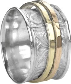 Brushed Sterling Silver MeditationRing (spinning ring) with butterfly and flower pattern stations on the band, featuring two Spinning Bands one in 9 Kt Yellow Gold and one in Rose Gold. Ring Width is 11mm. About Meditation Rings MeditationRings provides the finest quality of hand crafted gold and sterling silver designer rings with spinning bands. All our MeditationRings are hand crafted by artisans in Israel and are made of the finest quality materials. MeditationRings collection is frequently seen in leading fashion magazines and is worn by many of Hollywood's leading celebrities. The MeditationRing is based on the ancient Tibetan Prayer Wheels. The practice of turning the prayer wheel is said to be of immeasurable benefit for oneself and others, by helping the practitioner accumulate wi Gold Jewellery Wallpaper, Rings Butterfly, Monarch Butterfly Jewelry, Swivel Ring, Spinning Ring, Butterfly And Flower, Meditation Rings, Butterfly Ring, Gold Band Ring