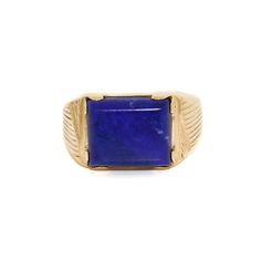 A slick vintage art deco signet ring features a brilliant lapis lazuli specimen. The textured shank furthers the iconic art deco style of this slick ring. The combination of Lapis and gold creates a regal and rich combo, making this ring a timeless piece of jewelry. A true perfect addition to any vintage collection. Dimensions- Size: 9.25 Height of Face: 1 cm Width of Face: 2.5 cm Code: TKVIT2 (OME) Iconic Art, Blue Band, Vintage Art Deco, Signet Ring, Gold Style, Art Deco Fashion, Lapis Lazuli, Timeless Pieces, Rings Statement