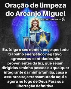 an image of the angel with blue wings and text that reads, oraca de limppeza do arcanoo miguel