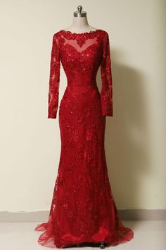 Long Sleeves Gown, Red Mermaid, Mermaid Prom Dresses Lace, Gown Red, Long Formal Dress, Long Sleeve Gown, Red Prom, Lace Mermaid, فستان سهرة