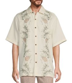 From Caribbean, this shirt features:Pineapple embroideryRelaxed fitSpread collarShort sleevesButton-front closurePolyester/modalMachine wash/tumble dryImported. Casual Embroidered Button-up Camp Shirt, Casual Floral Embroidered Collared Camp Shirt, Casual Collared Camp Shirt With Floral Embroidery, Casual Embroidered Shirt Traditional Fit, Casual Embroidered Shirt With Traditional Fit, Casual Embroidered Shirt With Spread Collar, Casual Tops With Floral Embroidery And Spread Collar, Casual Floral Embroidery Tops With Spread Collar, Casual Traditional Fit Summer Tops