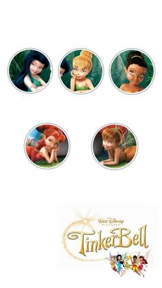 the tinker bell logo is shown in four different positions, including an image of tinkerbell