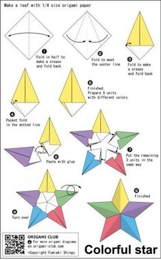 instructions to make an origami bird in different colors and sizes, with the instructions below