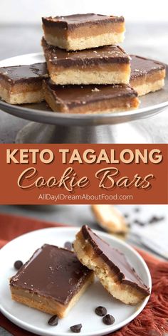 keto tagalong cookie bars on a white plate