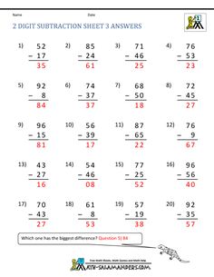 two digit subtraction sheet to help students learn how to use the same numbers