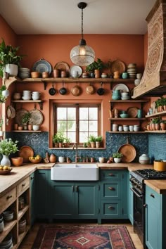 Vintage Maximalist Kitchen, Kitchen Maximalism, Maximalism Kitchen, Maximalist Kitchen Design, Maximalist Kitchen, Boho Kitchen Ideas, Small Galley Kitchen, Tiny Kitchen Design, Design Shapes