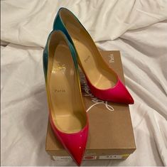 Aunthentic And Verified Purchase From The Real Real Christian Louboutin Pigalle Follies Patent Leather Rainbow Heels. Worn Twice And A Few Scuffs On The Bottom Of The Heels But Everything Else Is In Great Brand New Shape. Does Not Come With The Box Only The Real Real Dust Bag. Pink Heels With Red Sole, Rainbow Heels, Christian Louboutin Pigalle Follies, The Real Real, Blessed Wednesday, Pigalle Follies, Louboutin Pigalle, Christian Louboutin Pigalle, Fashionable Shoes