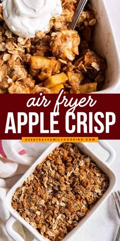 Looking for Thanksgiving dessert ideas? This air fryer apple crisp recipe is for you! With just your air fryer, you can make this delicious roasted apples with a crispy streusel topping. Best of all, your delightful dessert will be ready in just half an hour! Give this recipe a try now! Apple Dessert In Air Fryer, Healthy Apple Desserts Air Fryer, Air Fryer Apple Crisp Recipe Easy, Apple Crisp Recipe With Oats Air Fryer, Healthy Air Fryer Apple Crisp, Apple Crisp In Air Fryer, Airfryer Apple Crumble, Air Fryer Oatmeal Recipes, Air Fried Oatmeal