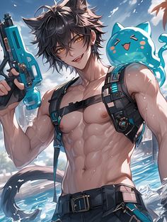 Anime Men Art, Handsome Anime Men, Xiao Fanart, Dark Haired Men, Men Art, Anime Men, Anime Guys Shirtless, Cool Anime Guys, Figure Drawing Reference