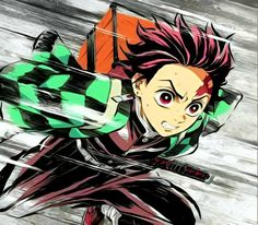 an anime character with red hair and green eyes holding a snowboard in his hands