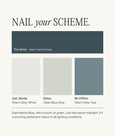 the color scheme for nail your scheme is blue, gray, and white with text that reads