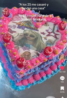 a heart shaped cake with pictures on the side and an instagram message above it