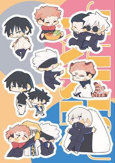 some stickers with different characters on them