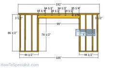 a drawing of a wooden structure with measurements for the top and bottom section, including two sides