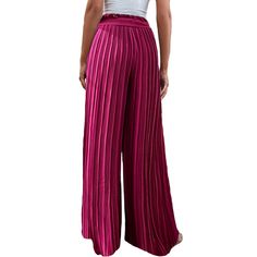 Rosy High Waisted Wide Leg Pants with Belt High Waist Pleated Bottoms For Party, Chic Non-stretch Pleated Pants, Pink Stretch Pleated Bottoms, Stretch Pink Pleated Bottoms, Stretch Pleated Pink Bottoms, Pink Wide Leg Pants With Elastic Waistband For Fall, Summer Full-length Pleated Bottoms, Summer Full Length Pleated Bottoms, Summer Pleated Full-length Bottoms