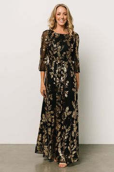 Destiny Sequin Maxi Dress | Black + Gold Black Tie Optional, Embellished Maxi Dress, Baltic Born, Guest Attire, Wedding Attire Guest, Maxi Dress Black, Sequin Maxi Dress, Sequin Maxi, Maxi Dress Navy