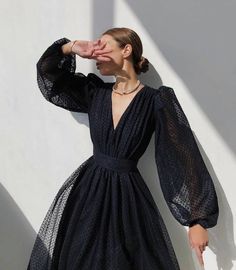 Streetwear Dress, Dresses Elegant, Women Long Dresses, Maxi Dress With Sleeves, Dot Dress, Polka Dot Dress, Elegant Dress