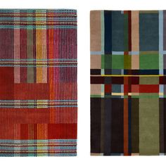 two rugs with different colors and patterns are shown in the same pattern, one is multicolored