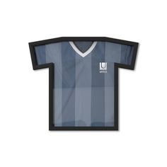 a blue and black soccer jersey with the u logo on it, in front of a white background