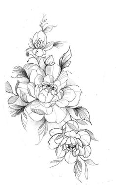 a black and white drawing of flowers