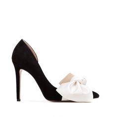 Samantha Black Suede And Oversized White Satin Bow Open Sided Stiletto | Ginissima | Wolf & Badger Formal Heels With Bow, Chic Heels For Gala, Elegant Bow Heels For Evening, Elegant Evening Heels With Bow, Luxury Fitted Heels With Bow, Classic Formal Heels With Bow, Chic Bow Heels For Gala, Elegant White Heels For Gala, Elegant White Heels With Bow