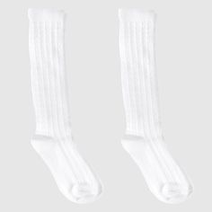 GirlsCasual Socks Cat & Jack 2 Pk White M, Girl's White Long Socks, Fall Family Outfits, Girls Knee High Socks, Socks Aesthetic, Womens Black Jumpsuit, Socks Packaging, Girls Dress Outfits, Fred Weasley, Dance Tights