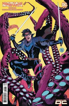 the cover to nightwing vol 1, featuring an octopus attacking a man with two swords