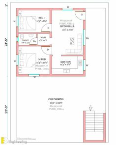 a floor plan for a house with two bedroom and an attached bathroom, in the middle of