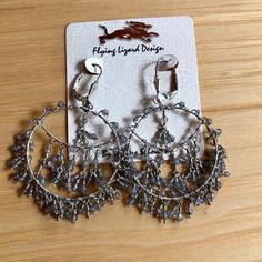 Pretty Sterling Silver And Gray Beaded Earrings By Flying Lizard Design. New, Never Worn. 2.5” Long. Sterling Silver Gray Dangle Jewelry, Gray Sterling Silver Dangle Jewelry, Silver Beaded Dangle Chandelier Earrings, Dangle Chandelier Earrings With Silver Beads, Gray Sterling Silver Dangle Earrings, Silver Dangle Clip-on Earrings With Ear Wire, Silver Drop Earrings With Silver Beads, Silver Hoop Earrings With Dangling Beads, Gray Dangling Jewelry For Parties