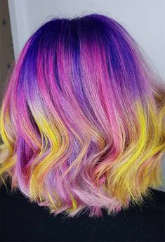 Hair Colour Design, Purple Ombre Hair, Split Dyed Hair