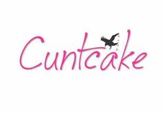 the word cut cake written in pink with a bird on it's back end