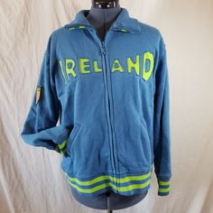 Retro Ireland Zip Up Nwt-- From Ireland Boys Size Medium Armpit To Amrpit When Flat: 22" Blue With Neon Green Casual Blue Sweatshirt For School, Blue Long Sleeve Sweatshirt For School, Blue Crew Neck Sweatshirt For School, Ireland Boy, Retro Shirts, Neon Green, Kids Shirts, Shirts Tops, Zip Ups