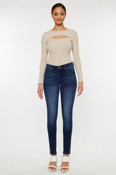 Mid Rise Gradient Skinny Jeans are the perfect choice for a trendy and stylish look. With their mid rise waistline, they provide a comfortable and flattering fit that accentuates your curves. The skinny fit hugs your legs and enhances your silhouette, creating a sleek and slimming effect. Whether you're dressing up for a night out or keeping it casual for everyday wear, these jeans are versatile and effortlessly chic. Pair them with a simple t-shirt and sneakers for a laid-back look or dress the Dark Wash Mid-rise Bottoms For Night Out, Fitted Dark Wash Bottoms For Night Out, Trendy Fitted Slim Pants, Dark Wash Mid-rise Elastane Bottoms, Mid-rise Dark Wash Elastane Bottoms, Trendy Fitted Slim Bottoms, Fitted Mid-rise Pants, Mid-rise Slim Fit Elastane Bottoms, Slim Fit Mid-rise Bottoms For Night Out