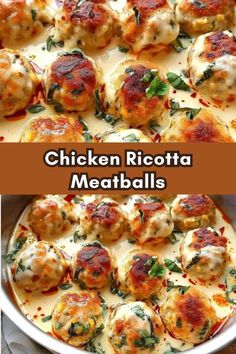 chicken ricotta meatballs with cheese and spinach