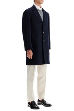 Blue Wool Coat With Button Closure For Business, Classic Navy Outerwear With Concealed Placket, Classic Blue Outerwear With Hidden Button Closure, Classic Blue Outerwear With Concealed Placket, Blue Notch Lapel Outerwear With Concealed Placket, Navy Outerwear With Notch Lapel And Concealed Placket, Blue Peacoat With Lapel Collar And Hidden Buttons, Classic Outerwear With Concealed Placket And Straight Hem, Tailored Blue Outerwear With Concealed Placket