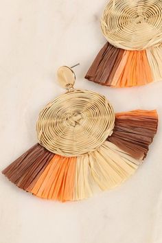 Round Rattan Raffia Fringe Dangle Earrings – BPosh Beauty Bar & Boutique Brown Bohemian Tassel Earrings For Summer, Bohemian Brown Tassel Earrings For Summer, Spring Beach Earrings With Fringe, Summer Beach Tassel Earrings With Fringe, Brown Dangle Tassel Earrings For Summer, Orange Fringe Tassel Earrings For Summer, Brown Tassel Earrings For Summer, Bohemian Brown Earrings For Spring, Summer Brown Tassel Earrings