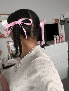 4c Bow Hairstyle, Coquette Hairstyles Black Women, Coquette Hair, Pigtails With Bows Aesthetic, Coquette Natural Hair, 4c Natural Hairstyles Coquette, Bow Hairstyle