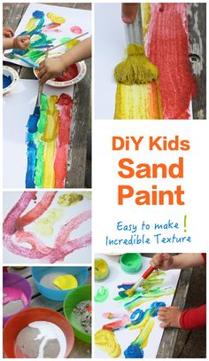 kids's handprinted art projects with the title, diy kids sand paint easy to make incredible texture