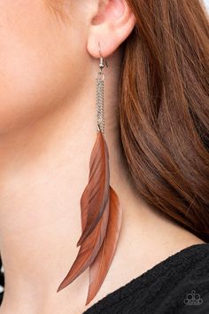 Attached to dainty silver chains, a whimsical collection of brown feathers cascade from the ear for an earthy flair. Earring attaches to a standard fishhook fitting. Sold as one pair of earrings. Western Brown, Brown Earrings, Western Earrings, Feather Jewelry, Silver Chains, Silver Feather, Fish Hook Earrings, The Ear, Pearl Earring