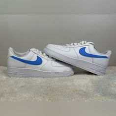 New Nike Air Force 1 Next Nature Size Women’s 8.5 Color White, University Blue Rubber Outsole, Low Cut Padded Collar, Brand New, Never Worn, No Box Air Force Women, New Nike Air Force, New Nike Air, University Blue, Air Force 1 Low, New Nike, Fashion Wear, Nike Air Force 1, White Nikes