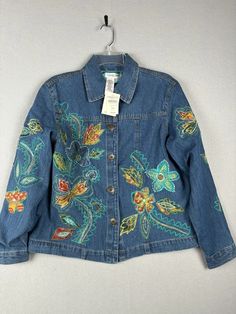 Coldwater Creek Women’s Jacket PM Blue Trucker Jean Embroidery Beads 2679 | eBay Denim Jacket Diy Paint, Jean Embroidery, Embroidery Jeans Jacket, Jacket Diy, Upcycled Denim Jacket, Diy Denim Jacket, Embroidery Beads, Quilted Clothes, Denim Art