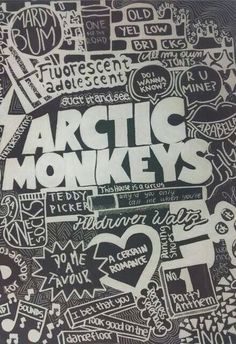 the arctic monkeys logo is surrounded by doodles and words that spell out their name